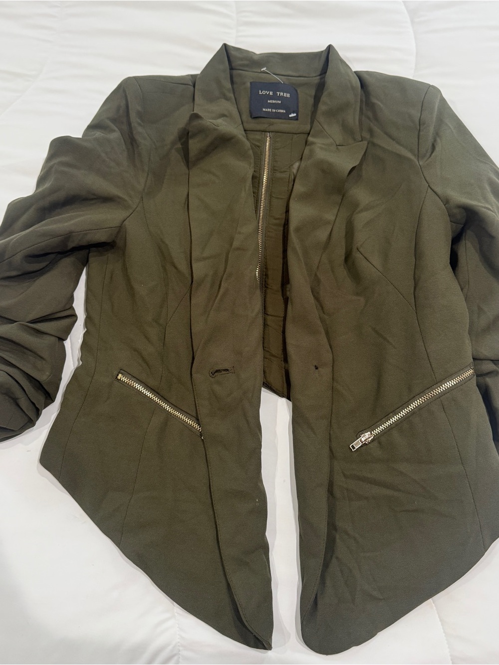 Love Tree Olive Utility Blazer with Zip Pockets